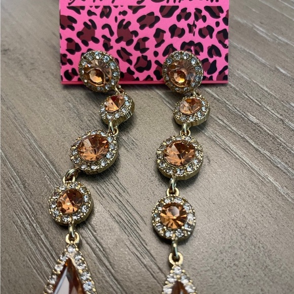 Betsy Johnson Dramatic Long Dangle Orange Stone Earrings - Picture 5 of 5